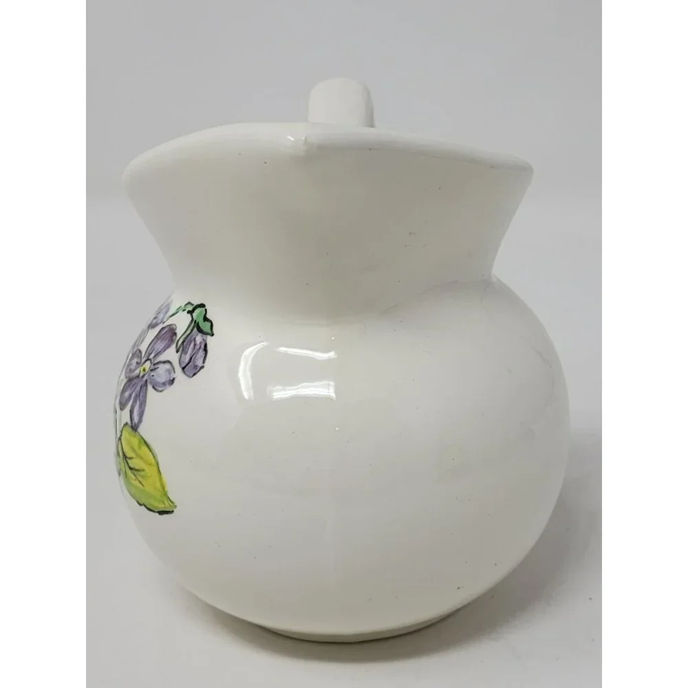 Vintage Hand Painted Ceramic Small‎ Pitcher/Creamer Blue Flowers Green Leaves